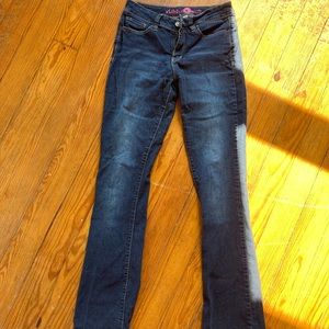 High wasted dark blue boot cut jeans
